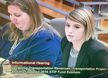 CSAC's Kiana Buss testifies about the decline in road maintenance funds.
