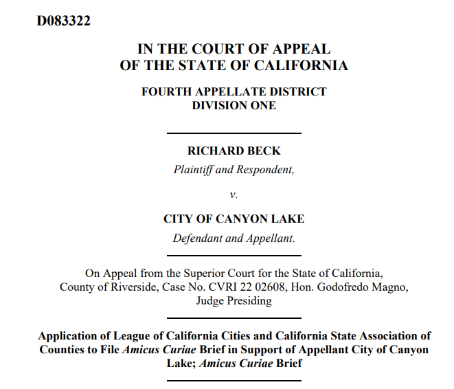 Beck V City of Canyon Lake Amicus Brief cover page