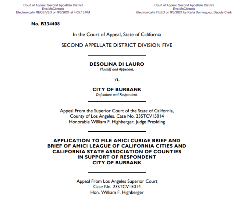 Desolina Di Laurio Vs City of Burbank Amicus Brief cover page