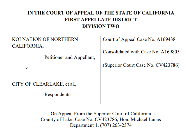 Koi Nation V City of Clearlake Amicus Brief cover page