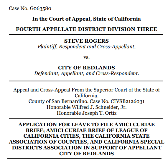 Steve Rogers Vs City of Redlands Amicus Brief cover page