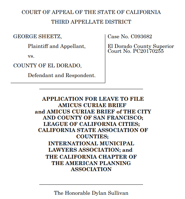 Cover of the Sheetz v County of El Dorado Amicus Curiae Brief