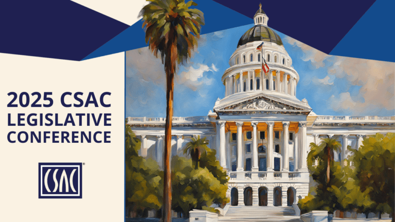 stylized visual of California Capitol building next to Legislative Conference header and CSAC Logo