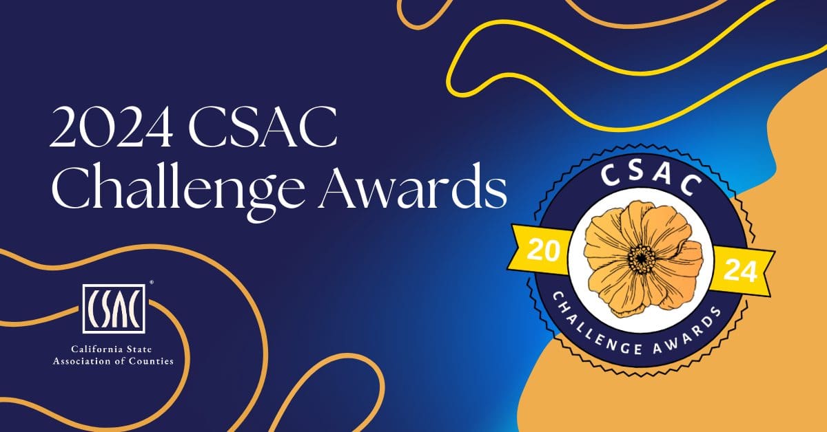 Dark blue back ground with Challenge Awards logo and abstract yellow decorative elements.
